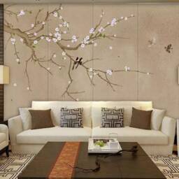 Birds & Flowers Wallpaper Mural Brushwork Chinoiserie Wall Art - thumbnail 2