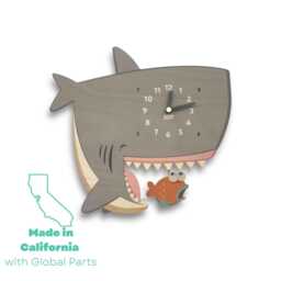 Shark Pendulum Clock - Wall Decor For Baby Nursery Or Kids Bedroom Nautical Ocean Animals Gift - thumbnail 2