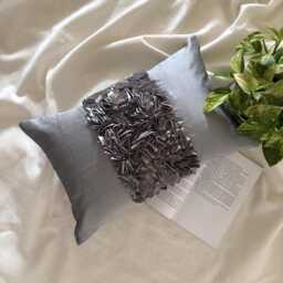 Silver Art Silk, Ribbon Embroidered Solid Pattern, Modern Lumbar Pillow Cover - Vintage Love - thumbnail 3
