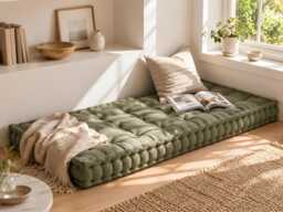 Custom Size Tufted Floor Cushion - Thick Window Seat Pad Reading Nook Bench Pillow - thumbnail 1