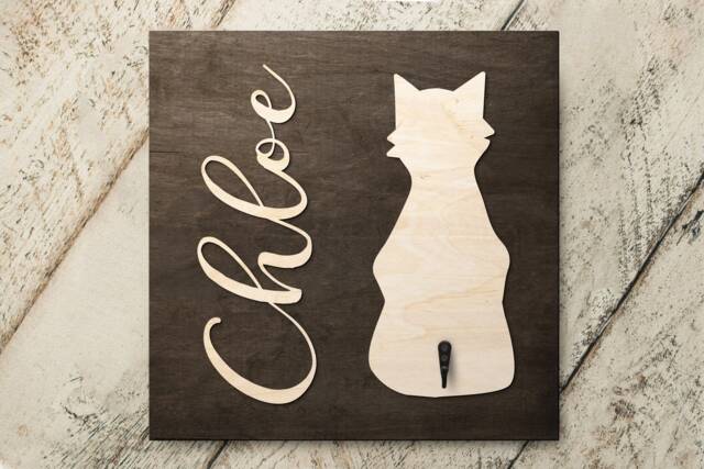 Personalized Cat Pet Name Sign With Hook, Custom Wood Wall For Birthday Christmas Gift - image 1