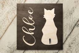 Personalized Cat Pet Name Sign With Hook, Custom Wood Wall For Birthday Christmas Gift - thumbnail 1