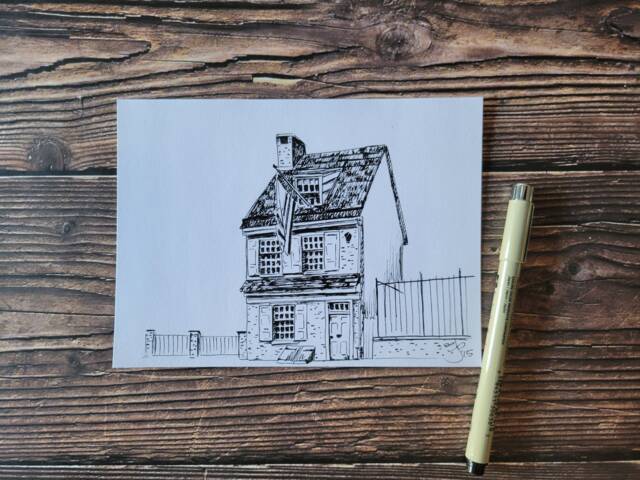 5x7 Betsy Ross House - Pen & Ink Illustration Prints - image 1