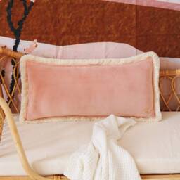 Apricot Soft Velvet Bolster With Fringe, Decorative Pillow, Velvet Sofa Cushion, Modern Pillows, Exclusive Pillows - thumbnail 2