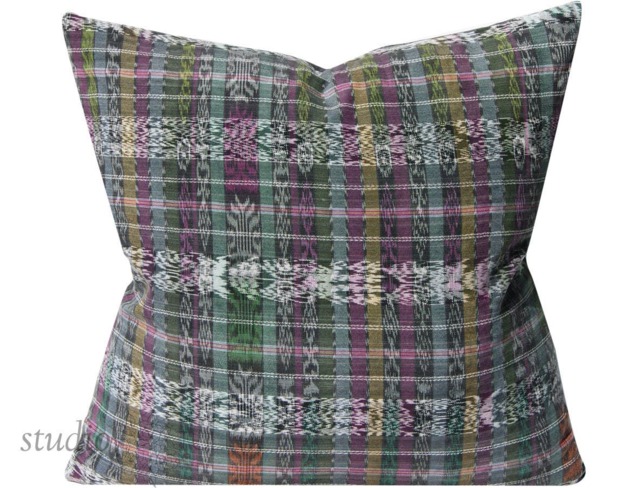 Vintage Guatemalan Ikat Pillow Cover, Charcoal Denim Back - 20x20 - image 1