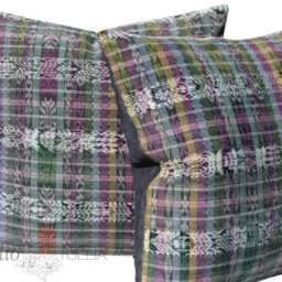 Vintage Guatemalan Ikat Pillow Cover, Charcoal Denim Back - 20x20 - thumbnail 3