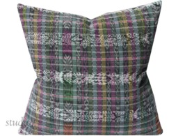 Vintage Guatemalan Ikat Pillow Cover, Charcoal Denim Back - 20x20 - thumbnail 1