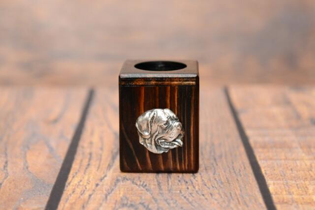 French Mastiff - Wooden Candlestick With Dog, Souvenir, Decoration, Limited Edition, Collection - image 1
