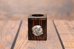 French Mastiff - Wooden Candlestick With Dog, Souvenir, Decoration, Limited Edition, Collection