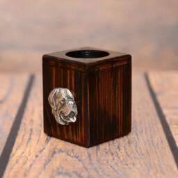French Mastiff - Wooden Candlestick With Dog, Souvenir, Decoration, Limited Edition, Collection - thumbnail 2