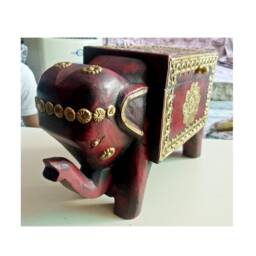 Handcrafted Wooden Elephant Sculpture Rustic Home Decor Accent - thumbnail 3