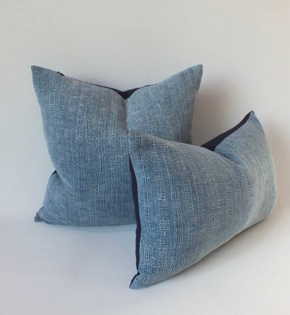 Indigo Block Print Hmong Handmade Pillows Batik Cotton Fabric Decorative Cushions Throw - image 1