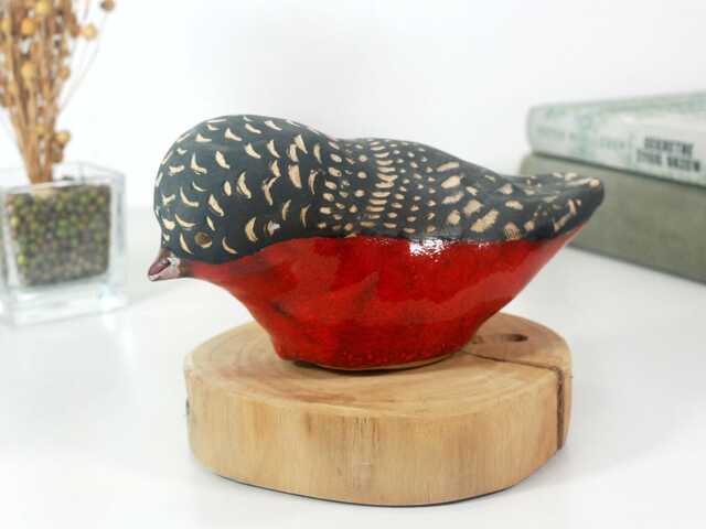 Handmade Ceramic Bird Figurine - Red & Black Decorative Sculpture Modern Art Home Decor Gift - image 1
