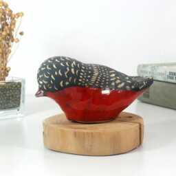 Handmade Ceramic Bird Figurine - Red & Black Decorative Sculpture Modern Art Home Decor Gift - thumbnail 4