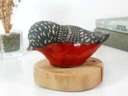 Handmade Ceramic Bird Figurine - Red & Black Decorative Sculpture Modern Art Home Decor Gift