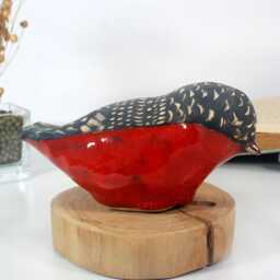 Handmade Ceramic Bird Figurine - Red & Black Decorative Sculpture Modern Art Home Decor Gift - thumbnail 2