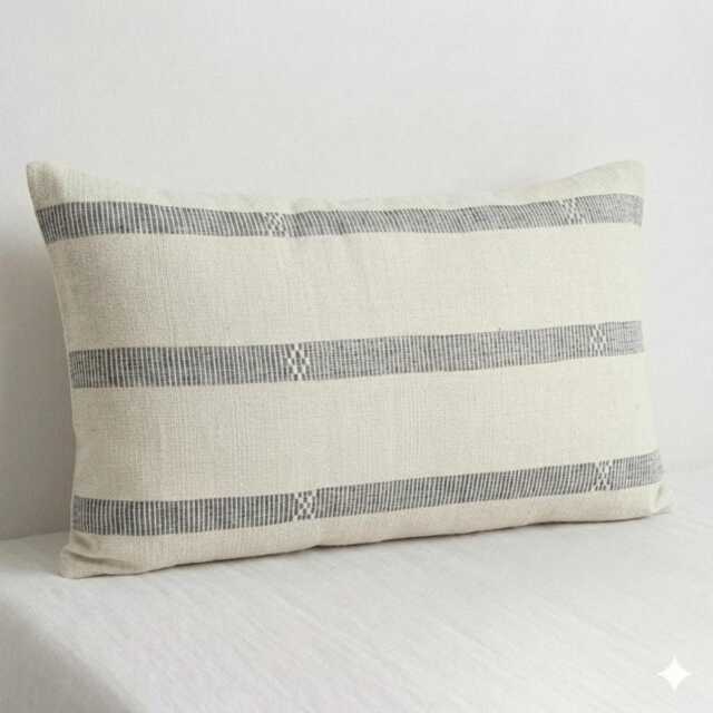 Handwoven Karen Textile Lumbar Pillow, Neutral Ethnic Throw 12x20 - image 1