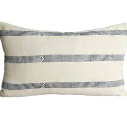 Handwoven Karen Textile Lumbar Pillow, Neutral Ethnic Throw 12x20 - thumbnail 2