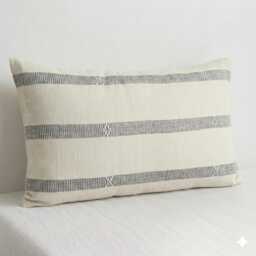 Handwoven Karen Textile Lumbar Pillow, Neutral Ethnic Throw 12x20 - thumbnail 1