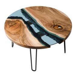 Live Edge Coffee Table, River Table, Coffee Walnut Unique Glass Wooden Table - thumbnail 4