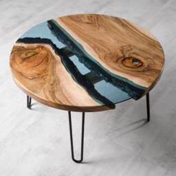 Live Edge Coffee Table, River Table, Coffee Walnut Unique Glass Wooden Table - thumbnail 2