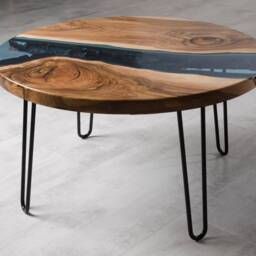 Live Edge Coffee Table, River Table, Coffee Walnut Unique Glass Wooden Table - thumbnail 3