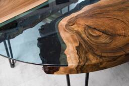 Live Edge Coffee Table, River Table, Coffee Walnut Unique Glass Wooden Table