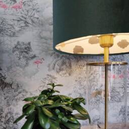 Forest Green Velvet Lampshade With White Gold Leopard Spot Lining - thumbnail 2