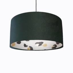 Forest Green Velvet Lampshade With White Gold Leopard Spot Lining - thumbnail 1