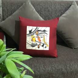 Set Of 2/Original Hand Painted/ Decorative Cushion Cover /Decorative Pillow Red /Beige/Indian Krishna - thumbnail 1