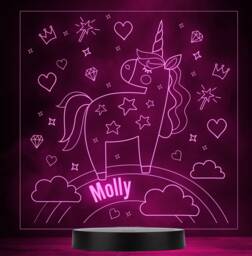 Girls Cute Unicorn Clouds Rainbow Personalised Colour Change Lamp Night Light