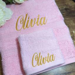 Personalised Embroidered Cotton Towel Set Custom Name, Luxury Bath & Face Cloth - thumbnail 3
