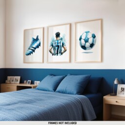 Boys Football Wall Art - Set Of 3 Posters - Custom Bedroom Decor Kids Prints Soccer Artwork Personalised Footballer Gift Blue - thumbnail 2