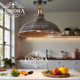 Vintage Industrial Semi Flush Ceiling Light E27 Metal Pendant Lamp Indoor Matte Shade Retro Lighting For Living Room Kitchen Bedroom Hallway - thumbnail 2