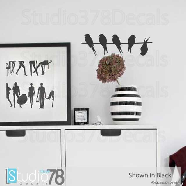 Birds On A Wire Vinyl Wall Decal - Modern Silhouette Decor 12x4 - image 1