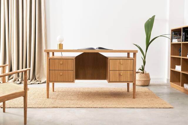 Versatile Oak Desk, Stylish Design For Home & Office, Solid Wood Workspace, Artisan Crafted, Modern Minimalist Style - image 1
