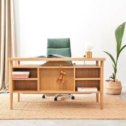 Versatile Oak Desk, Stylish Design For Home & Office, Solid Wood Workspace, Artisan Crafted, Modern Minimalist Style - thumbnail 2
