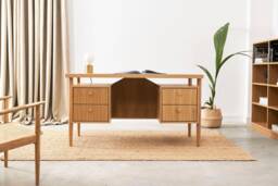 Versatile Oak Desk, Stylish Design For Home & Office, Solid Wood Workspace, Artisan Crafted, Modern Minimalist Style - thumbnail 1
