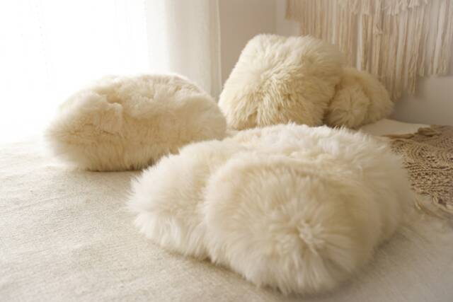 On Sale Beautiful Natural Creamy White Real Sheepskin Decorative Cushion Both Side Fur Scandinavian Style - image 1