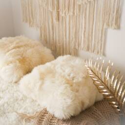 On Sale Beautiful Natural Creamy White Real Sheepskin Decorative Cushion Both Side Fur Scandinavian Style - thumbnail 2