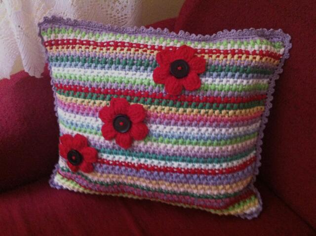 Crochet Striped Pillowmulticolor Handmade Cushion - image 1