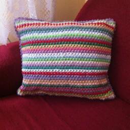 Crochet Striped Pillowmulticolor Handmade Cushion - thumbnail 3