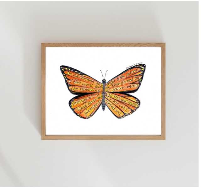 Butterfly, Bible Verse Art Print, Scripture Design, Hand Lettered Typography, Wall Decor - image 1