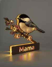 Personalized Chickadee Bird Night Light Box Custom Suncatcher Cherry Blossom Lamp