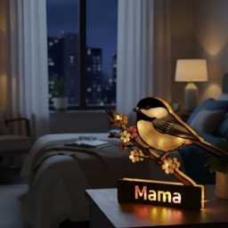 Personalized Chickadee Bird Night Light Box Custom Suncatcher Cherry Blossom Lamp - thumbnail 3