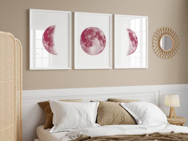 Pink Moon Phases Print - Set Of 3 Prints La Lune Bedroom Lunar Phase Art Celestial Astrology - image 1