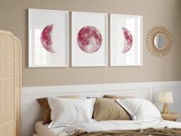 Pink Moon Phases Print - Set Of 3 Prints La Lune Bedroom Lunar Phase Art Celestial Astrology - thumbnail 1