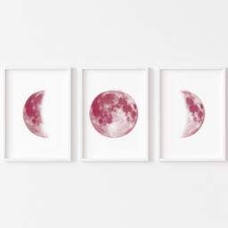Pink Moon Phases Print - Set Of 3 Prints La Lune Bedroom Lunar Phase Art Celestial Astrology - thumbnail 2