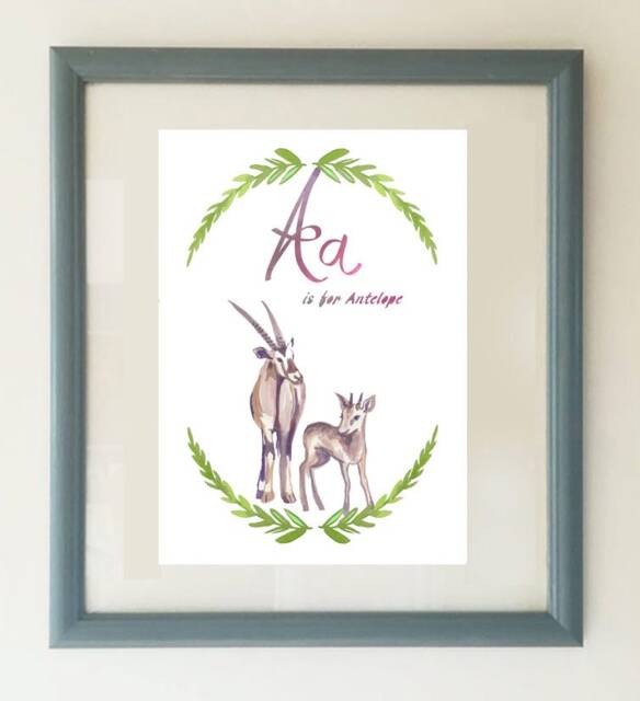 A Is For Antelope, Nursery Art, Animal Letter A, Decor, Antelope Art - image 1