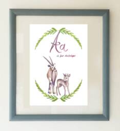 A Is For Antelope, Nursery Art, Animal Letter A, Decor, Antelope Art - thumbnail 1